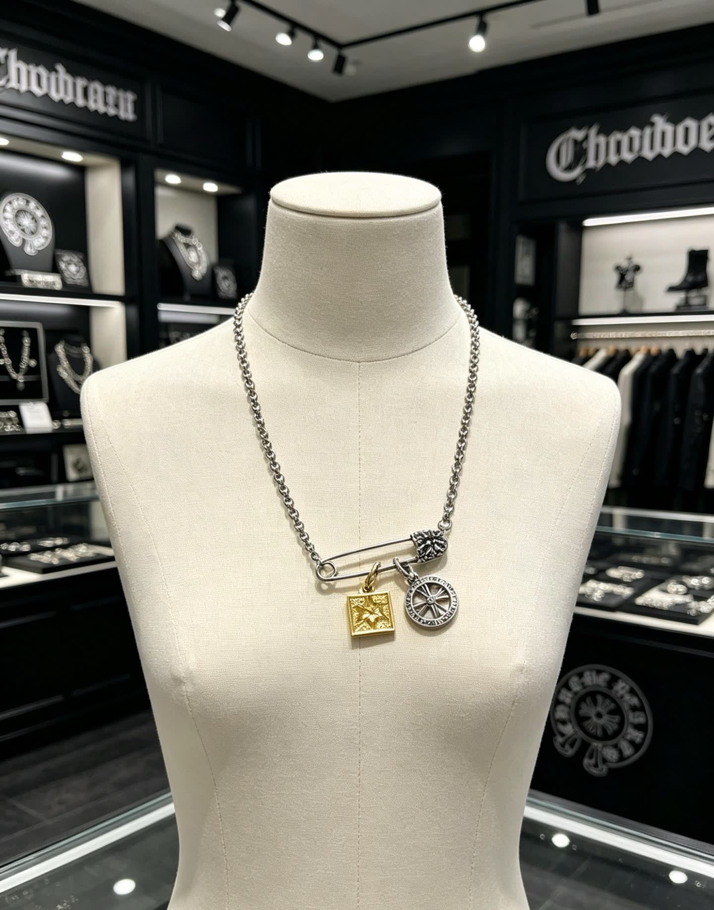 Chrome Hearts Necklace with Square and Round Charms